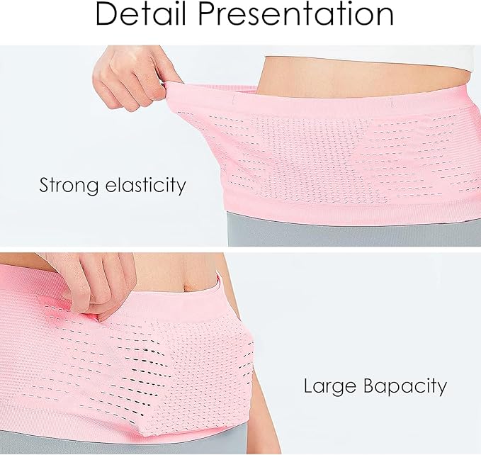Adorila Slim Running Belt, No-Bounce Hidden Waist Pack with 360° Opening for Soft Flask, Cellphones, Keys or Gels, Pink, Large