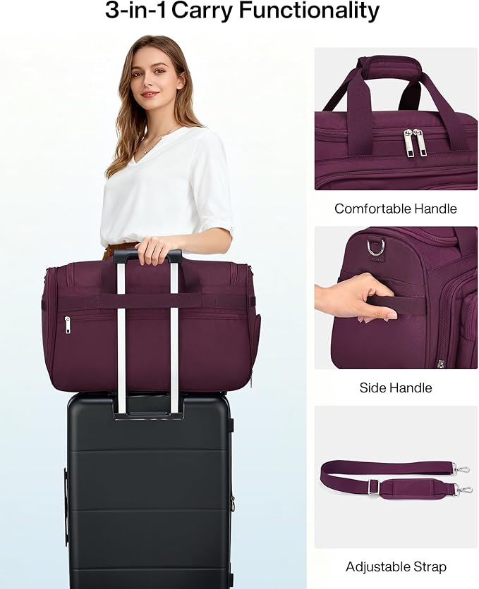 MILADA Carry On Luggage Bags for Travel Lightweight Personal Item Travel Bag Foldable Large Duffle Bag for Travel Tote Overnight Bags for Women Mens Weekender Bags, Purple