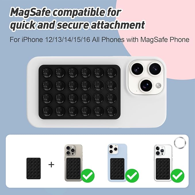 Magnetic Suction Phone Mount for MagSafe Case,Silicone Sticky Phone Grip Holder for iPhone,Removable Hands-Free Selfie/Video for TikTok & Instagram Influencer/Creator (Black)