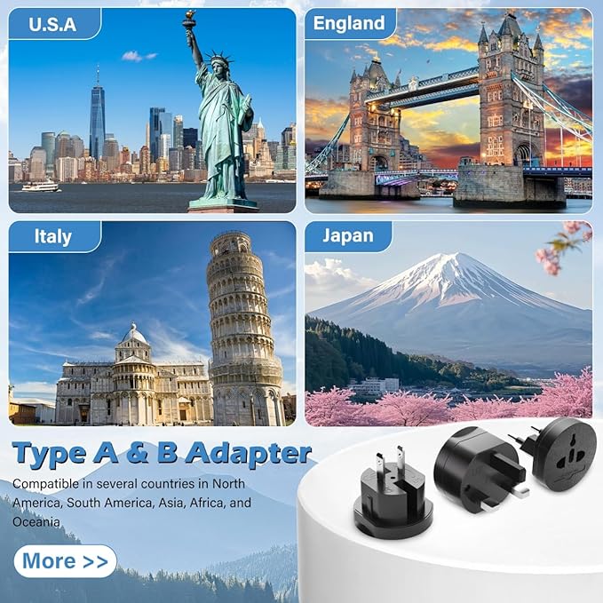 EFISH 3-in-1 Travel Power Converters,International Plug Adapter,Worldwide Universal Power Adapter, All in One Travel Plug Adapter,Perfect for European US, EU, UK, AU 160 Countries,Black