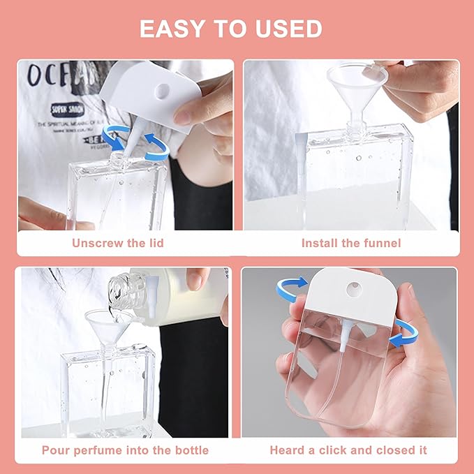 Refillable Hand Sanitizer Spray Bottle Keychain - 1oz / 50ml Leakproof Empty Spray Bottle with Silicone Case, Funnel & Clip,Portable Mini Travel Sanitizer Holder for Purse, Pocket, Gym Bag