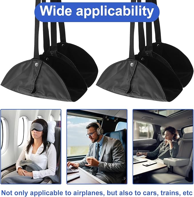 4 Pack Foot Hammock with Storage Bag Adjustable Airplane Foot Rest Portable Airplane Foot Hammock Lightweight Leg Hammock for Long Travel (Black)