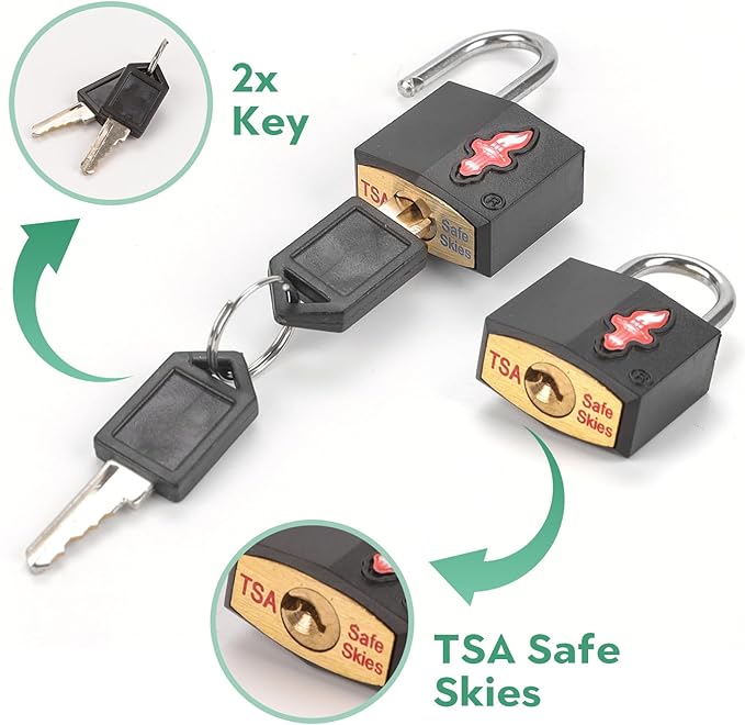 TSA Approved Luggage Locks 3 Pack with Luggage Tags | 6 Keys, Black Travel Lock Bundle - Solid Brass Core & Rubber Armor Padlocks for Suitcases, Backpacks (TSA Certified)