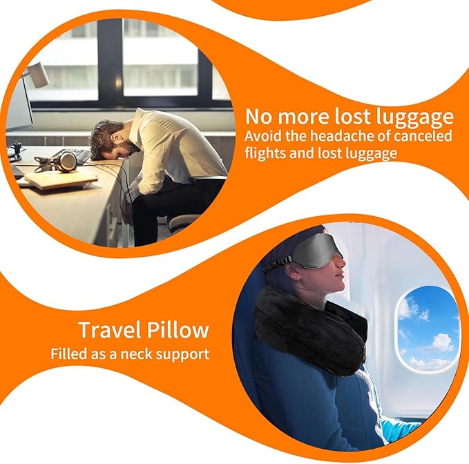 Stuffable Neck Pillow Travel Storage Bag for Airplanes with Clothes, No Extra Baggage Fees, Fits 3+ Days of Travel Essentials, No Filler (Black)