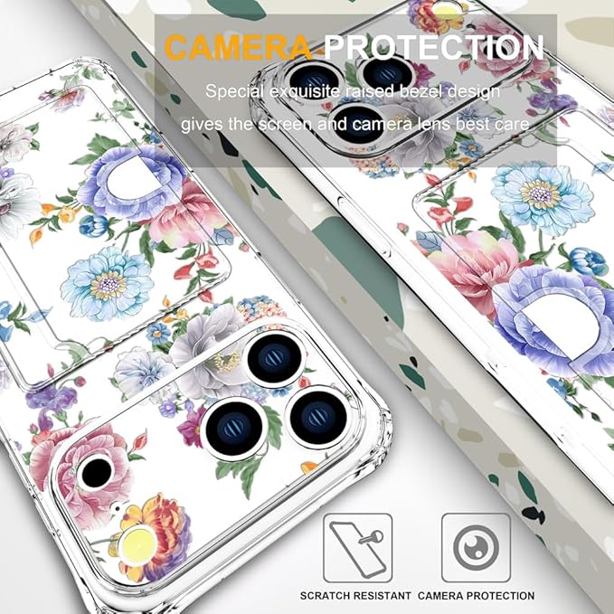 Compatible with iPhone 17 Pro Max Case Card Holder for Women Cute Design,Wallet Phone Cases Transparent Cool Kawaii Protective (Clear Amazing Lovely Flowers)