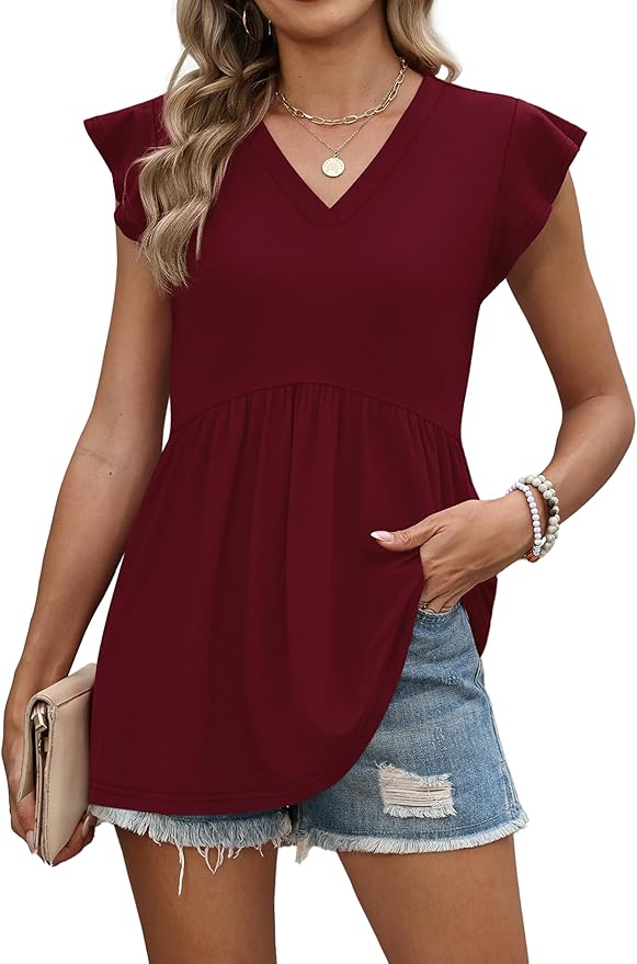 WIHOLL Womens Summer Tops 2026 Babydoll Shirts Ruffle Sleeve Spring Outfits Dressy Casual Blouses