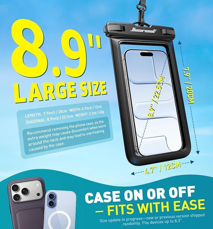 Hiearcool Waterproof Phone Pouch,Universal Waterproof Phone Case Dry Bag Travel Essentials for iPhone, Beach Accessories for Vacation Must Haves - Black&Navy-2 Pack
