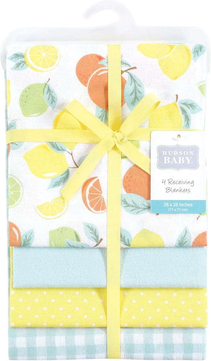 Hudson Baby Unisex Baby Cotton Flannel Receiving Blankets, Citrus Mint, One Size