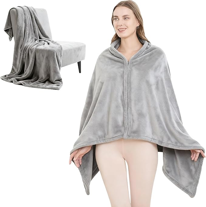 SNZ Wearable Blanket for Womens and Mens, Comfy Flannel Poncho, Snuggie Warm Shawl Wraps for Women, Birthday Gift Ideas