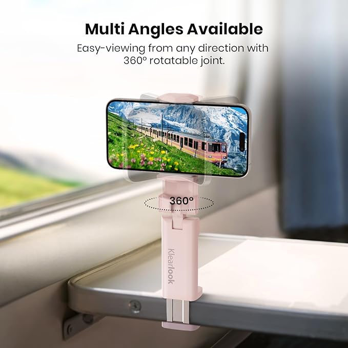 2 Pack Klearlook Universal Airplane Phone Holder, 360° Rotatable Phone Mount for Airplane Tray Table & Desk, Hands-Free Adjustable Phone Stand for Flight Essentials Must Have Accessories