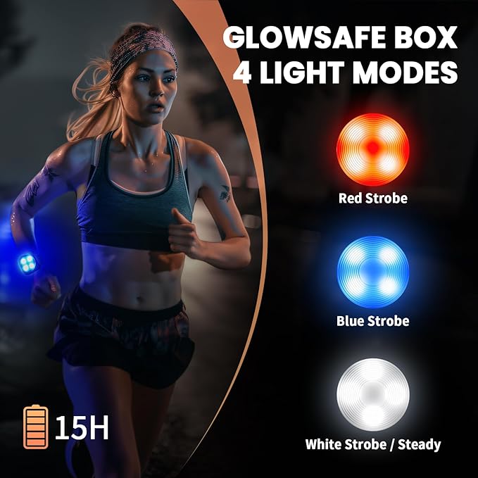 WSDCAM Running Lights with 130dB Loud Safety Alarm for Runners, USB-C LED Safety Light for Night Walking, Jogging, Dog Walking, Cycling, Clip On Reflective Running Gear with 3 Adjustable Straps(Black)