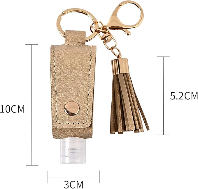 HSYHERE Multifunction Portable Empty Travel Bottle Keychain Hand Sanitizer Bottle Keychain, PU Leather Tassel Key Chains Car Key Ring +Refillable Containers for Toiletry Shampoo Lotion Soap -Purple