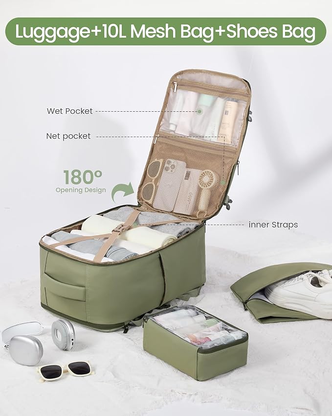 LOVEVOOK 50L Travel Backpack for Women & Men, Airline Approved Carry On Backpack, TSA Personal Item Bag fits 18.0 Inch Laptop, Waterproof Weekender Overnight Bags Suitcase for Work, Light Green
