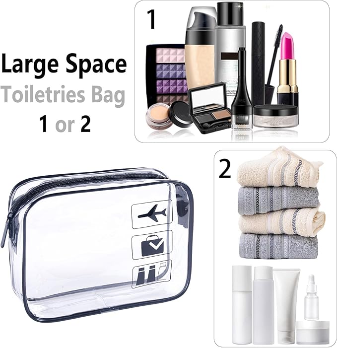 TSA Approved Toiletry Bag 3Pcs - 3 Pack Clear Travel Bags for Toiletries, Carry on Airport Airline Compliant Bag,Makeup Bags Clear Toiletry bags Quart Size Travel Bag,Black