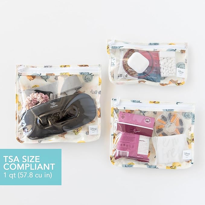 Bumkins Disney Packing Cubes and TSA Approved Pouches for Travel Bag, Organize Luggage with Compression Bags, Essential Traveling Accessories to Pack Clothes, Toiletries, Carryon, 5-pc Winnie the Pooh