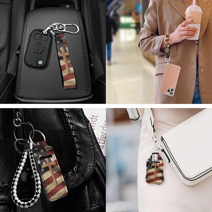 Suobstales 3Pcs Travel Bottles Keychain Holder Set,Travel Bottle Sleeves+Neoprene Chapstick Holders+Lanyard Keychain