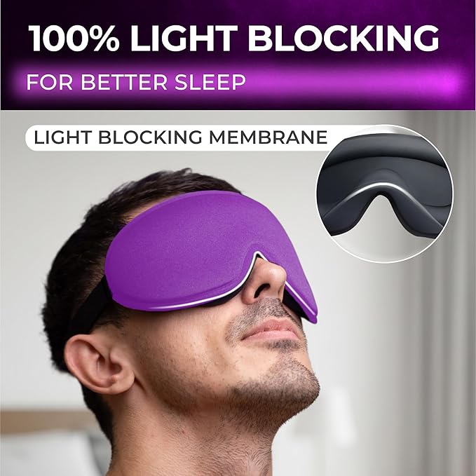Peace&Quiet | PQ Sleep Mask for Side Sleepers - 3D Contoured Light Blocking Sleeping Mask for Women and Men, Lightweight & Soft Eye Shade Cover for Deep Rest, Premium Quality (Purple)