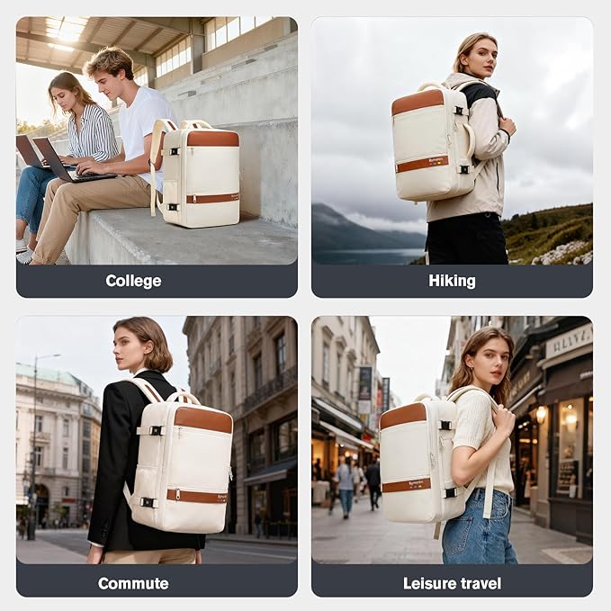 Practical Laptop Backpack, Next-Gen Bag for School Work Leisure & Travel, Luggage-Style Fashional Pack (Beige, 35L)