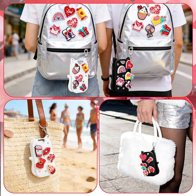 Mity rain Valentine Cat Silicone Case for Touchland Mist 1 FL OZ Hand Sanitizer Spray, Portable Travel Keychain with 10 Love Charms, Ideal Valentine’s Day Gifts for (Him/Her) your beloved