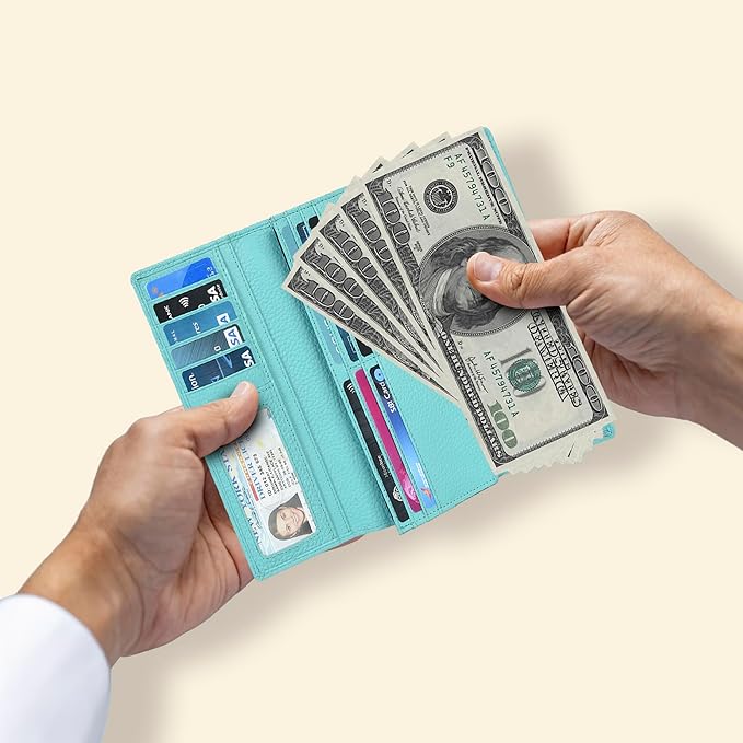 Real Leather Women Wallet Leather with RFID Blocking -Trifold Card Holder Designer Ladies Clutch with ID Window Wallets