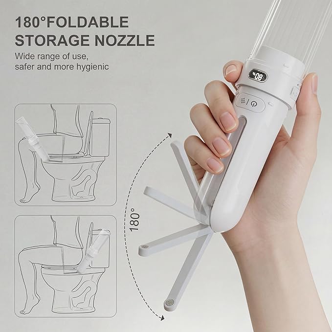 Electric Portable Bidet – Rechargeable Travel Bidet for Women Postpartum Care & Personal Hygiene | with 3 Pressure Modes for Home Travel & Camping (White)
