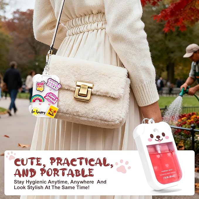 Metyond Dog Silicone Case for Touchland Hand Sanitizer Spray Power Mist 1 FL OZ/30ML for Touchland Case with Keychain, with Cute Charms Accessory Cute Travel Case (1PCS White)