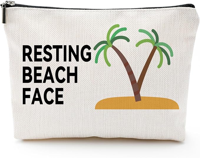 ZUYUROU Funny Makeup Bag for Women, “Resting Beach Face Cosmetic Pouch – Tropical Travel Bag for Beach Lovers, Summer Vacation Gifts for Girls, Friends, and Coworkers