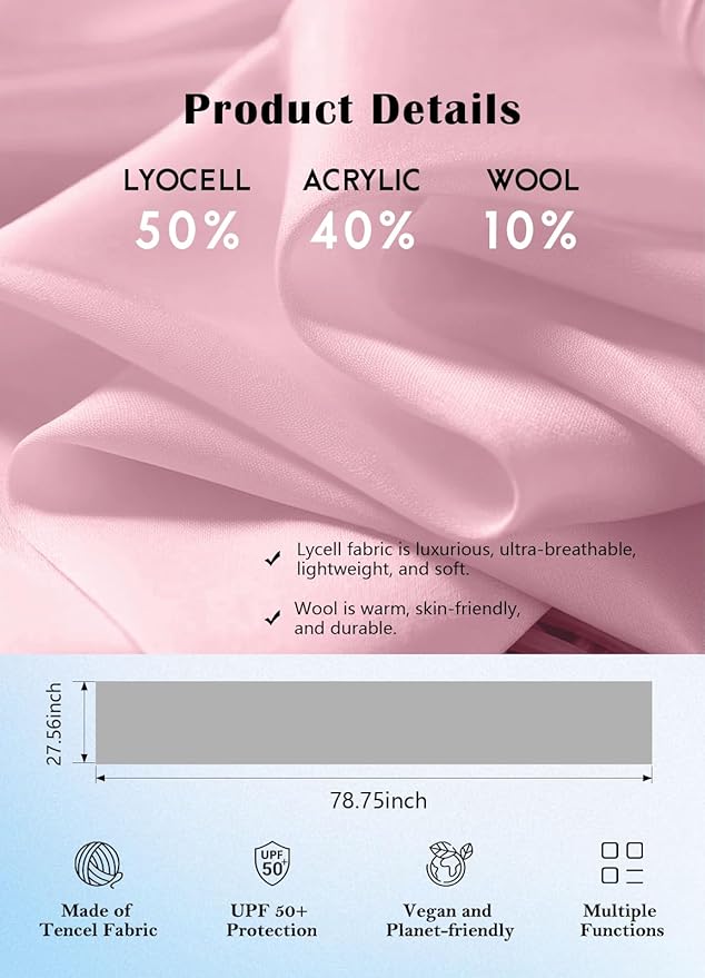 Women's Wool Blend Travel Scarf Lightweight Breathable Wrap Pashmina Airplane Blanket Shawl