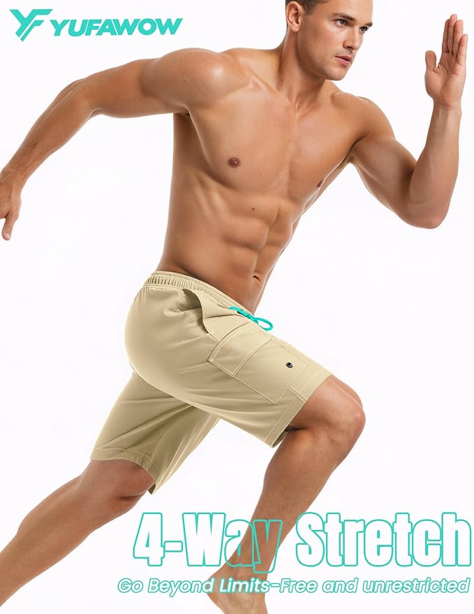 Men Swim Trunks with Compression Liner Quick Dry Breathable Multi Pockets for Summer Beach Cruise Water Park