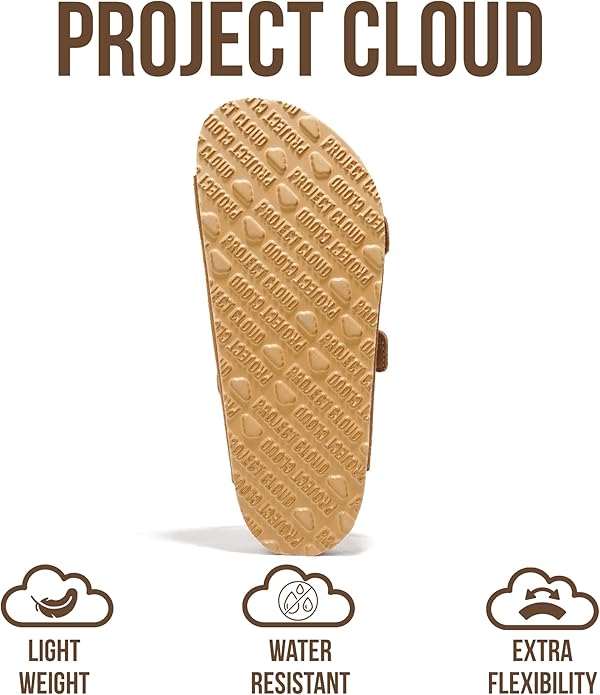 Project Cloud 100% Genuine Leather Flat Sandals For Women 2026 Cork Footbed Womens Sandals with Memory Foam and arch support Vacation Essentials Slides for Women Footwear (Venita)
