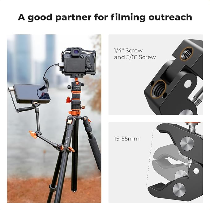 K&F CONCEPT 11" Magic Arm Clamp with Super Clamp ARRI 1/4" & 3/8" Thread Screw, 360° Ball Heads Arm with Clamp Mount for Monitor, LED Light, Webcam, Action Camera