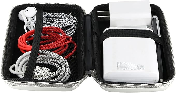 iMangoo Travel Essential Electronics Organizer Pouch Charger Case, Shockproof Dual Zipper Power Bank Cables Tech Accessories Purse, Men & Women Travel Must Have Storage Bag, 6.5x3.2x1 inch Silver