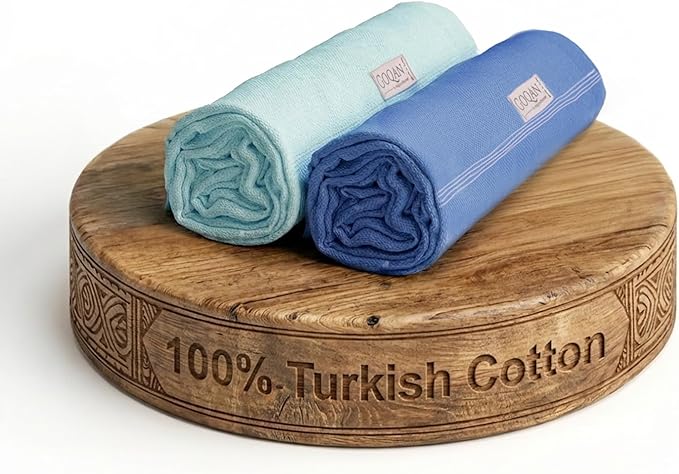 Goqan Turkish Beach Towels Oversized 2 Pack 39x71, Large Beach Blankets, 100% Cotton Sand Free, Quick Dry Towel Set, Pool Essentials for Family on Airplane, Travel, Beach Bag, Lightweight - Multicolor