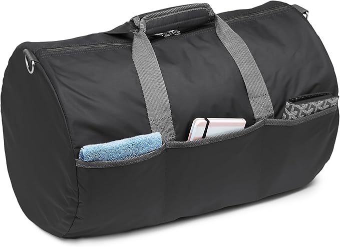 Amazon Essentials Lightweight 20-inch Duffel Bag for Travel with 30 lb Weight Capacity, Zippered Pockets, Collapsible Design, Black