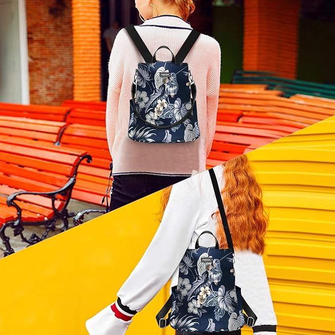 Fmeida Waterproof Backpack Purse for Women Anti Theft Fashion Daypack Nylon Travel Bag Crossbody Shoulder Bag - Hawaii Flower 13"x5.9"x13.9"