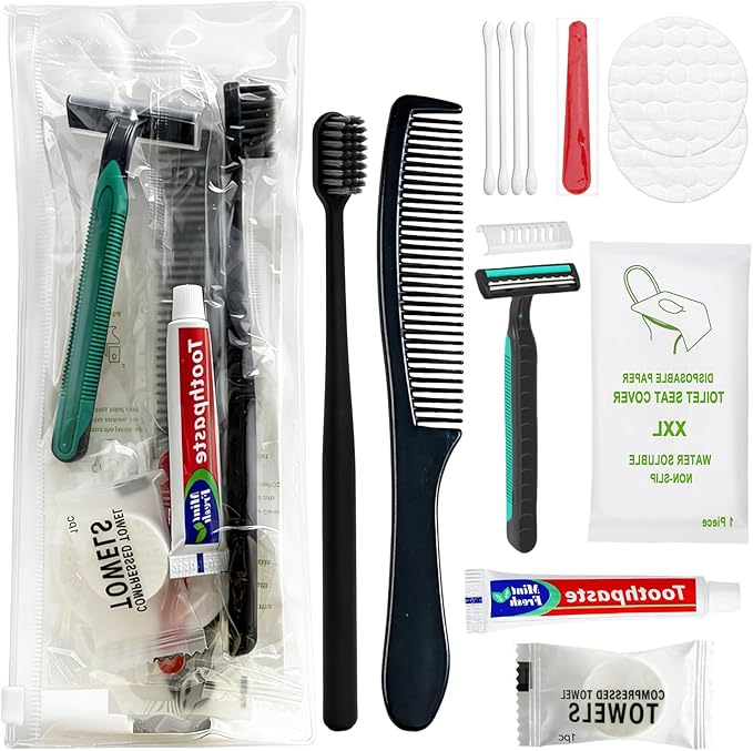 6 Sets Personal Hygiene Kit Bulk, Disposable Toothbrushes with Toothpaste, Comb, Shaving Razor, Face Towel, Cover, and Vanity Kit, Toiletry Kits Homeless Bulk Supplies for Women, Men, Travel, Homeless