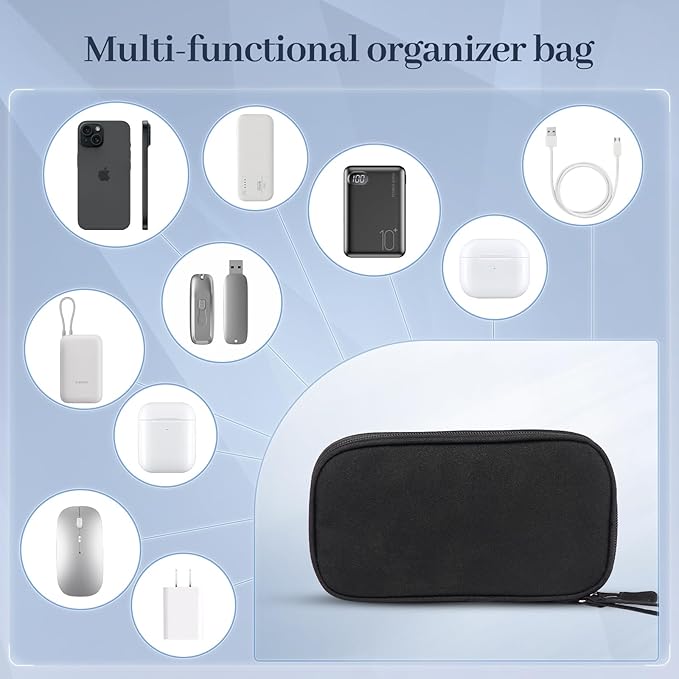 BLEUM CADE Electronics Organizer Travel Case Waterproof Shockproof Cable Organizer Bag with Double Layers for Phones, Chargers, Cords, Portable Durable Travel Accessory Black Medium