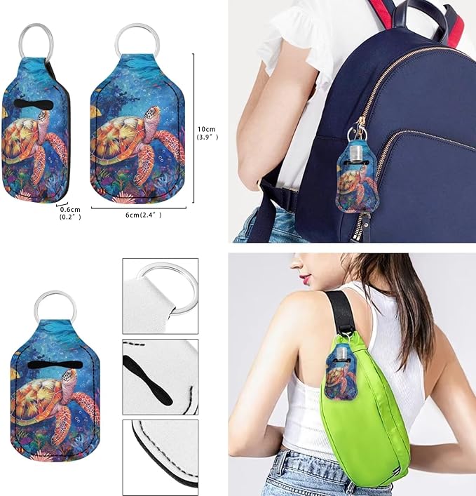 Suobstales 3Pcs Travel Bottles Keychain Holder Set,Travel Bottle Sleeves+Neoprene Chapstick Holders+Lanyard Keychain