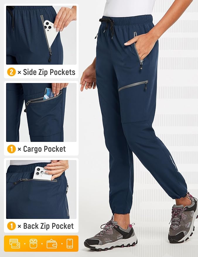 baleaf Women's Hiking Pants Quick Dry Lightweight Water Resistant Elastic Waist Cargo Pants for All Seasons