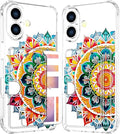 Compatible with iPhone 17 Case Card Holder for Women Cute Design,Wallet Phone Cases Transparent Cool Kawaii Protective (Clear Mandala Henna Flower)