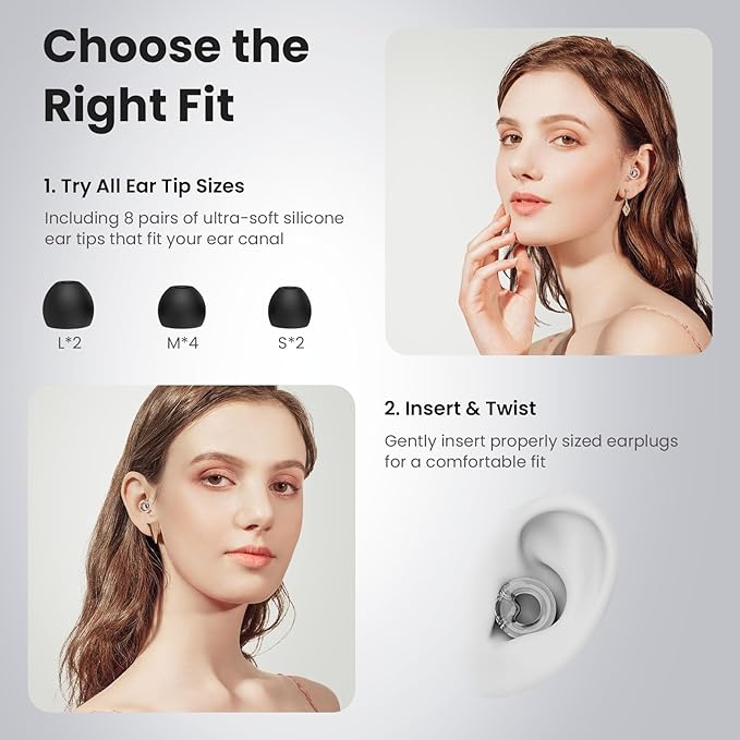 JUSTRVN Ear Plugs for Concert, 2 Pairs of Noise Reduction Earplugs 25dB-30dB with 8 Ear Tips&Carry case,Reusable Hearing Protection earplugs for Sleep,Social,Work,Focus&Noise Sensitivity