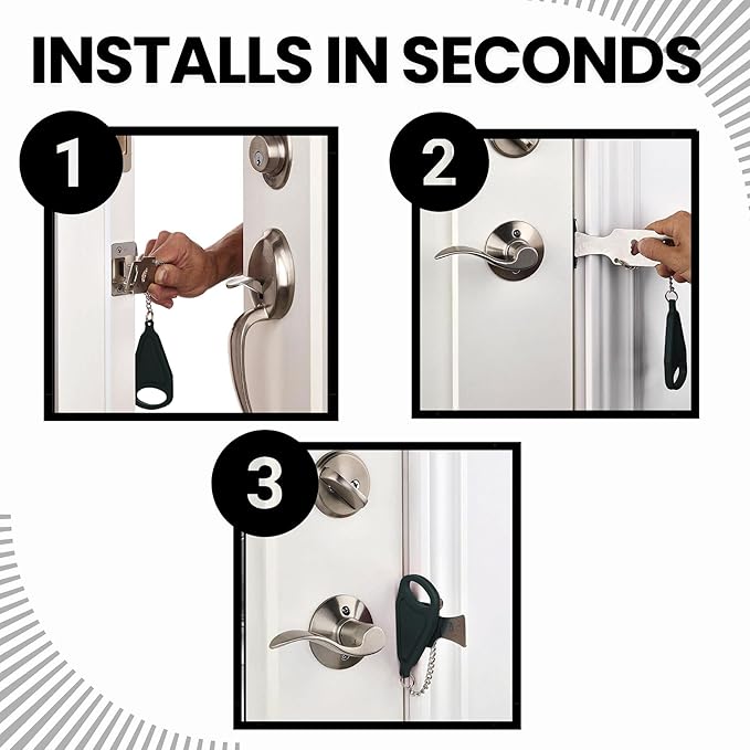 Portable Door Lock + Door Stop Alarm Set – Travel Safety Kit for Hotel Rooms, Home, Dorms & Apartments – (Black, Lock + Alarm)