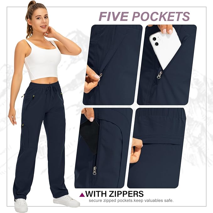 Womens Hiking Pants Quick Dry UPF 50 Lightweight Travel Golf Cargo Safari Pants Zipper Pockets