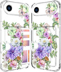 Compatible with iPhone 17 Air Case Card Holder for Women Cute Design,Wallet Phone Cases Transparent Cool Kawaii Protective (Clear Impressive Flowers)