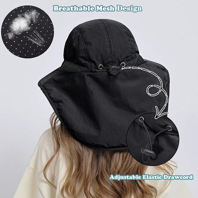 Outdoor Kids Sun Hat with Neck Flap UPF 50+ Quick Dry Beach Hats for Baby Boys Girls Age 2-12 Years Adjustable