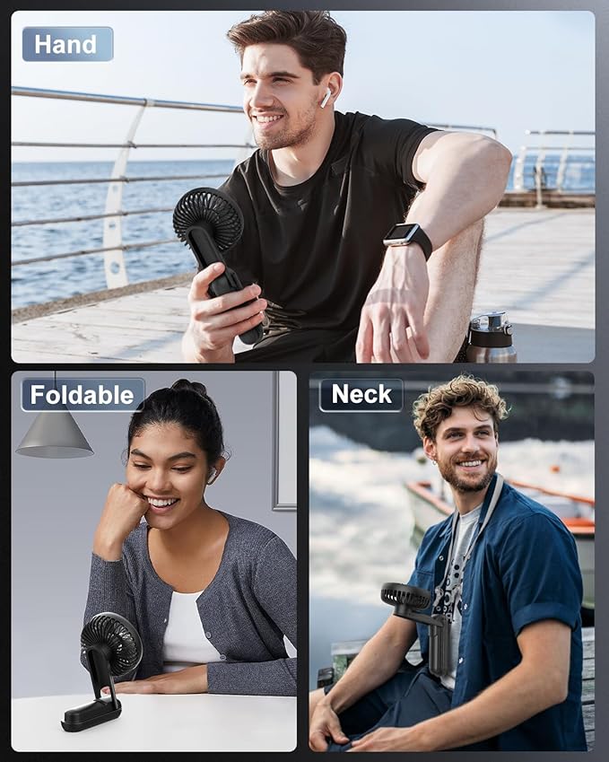EasyAcc Portable Fan Rechargeable, Up to 32 Hrs + 5000mAh + 180°Foldable + Lanyard + Pocket Design Portable Handheld Hand Fan for Travel Summer Concerts Make Up