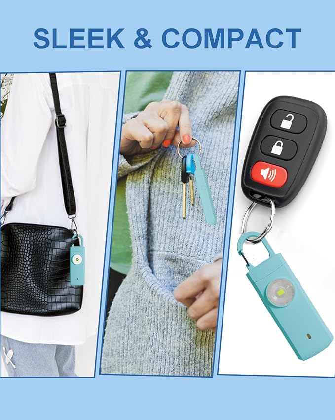 Rechargeable Personal Safety Alarm for Women, Loud Siren Birdie Sound, Strobe SOS LED Light, USB Charging, Be Safe with Personal Alarm Keychain for Wife, Daughter, Student, Aqua
