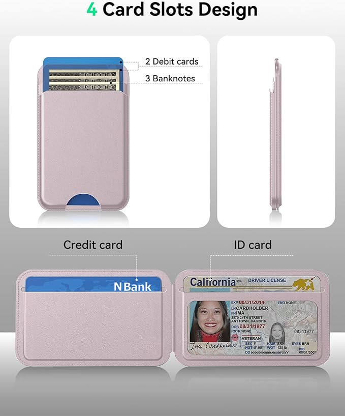 TWZKG for MagSafe Wallet, Works with Apple Find My,5 Card Holder with Stand, Magnetic Phone Wallet for iPhone 17/16/15/14/13/12 Pro Max Plus Air, RFID Blocking Vegan Leather,Pink