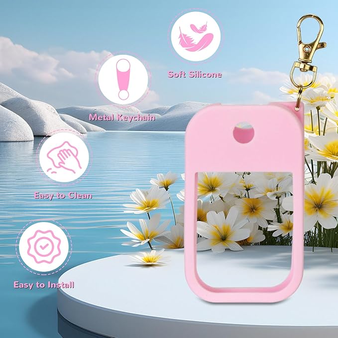 Hand Sanitizer Spray Case Compatible with Touchland Power Mist 1 oz – Silicone Case with Keychain for Touch Land Mist 1 fl oz（30 ml）, Hydrating Hand Sanitizer Accessory for 1 fl oz (Pink, 1 Pack)