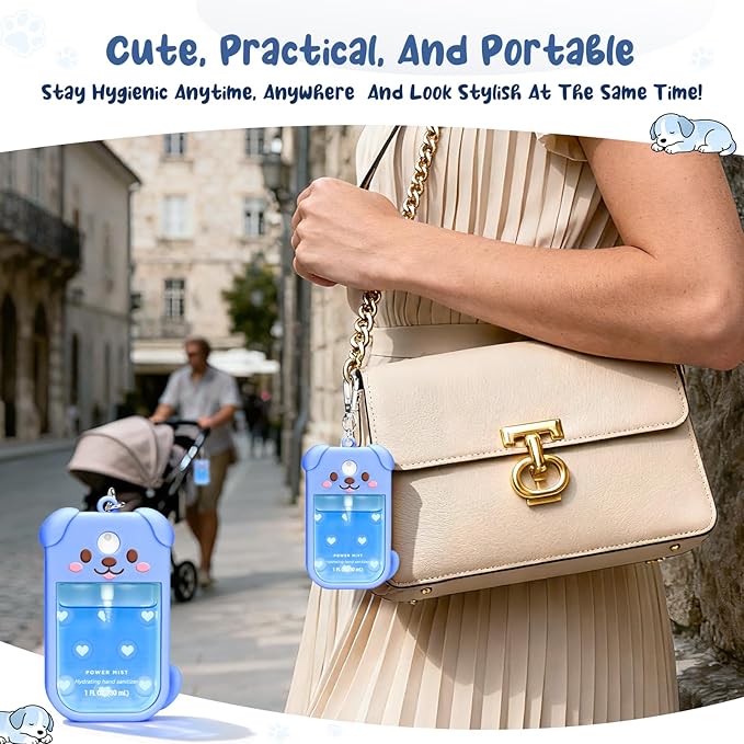 Dog Silicone Case for Touchland Hand Sanitizer Spray with Keychain, Compatible with Power Mist & Glow Mist 1 FL Oz/30ML for Touchland Case, Cute Travel Cover Sleeve
